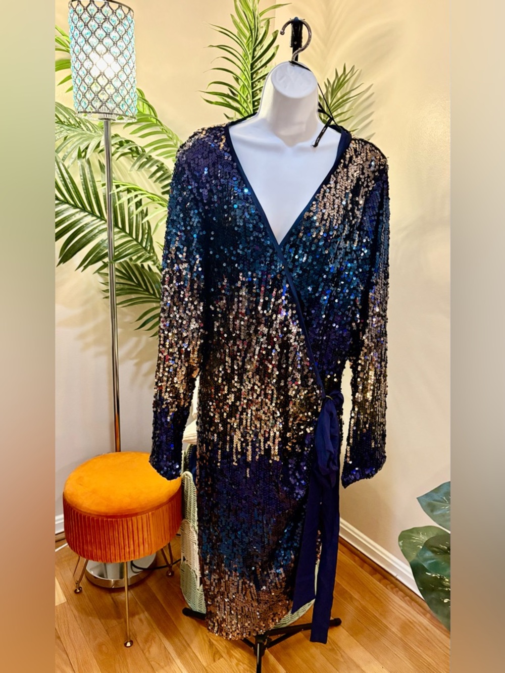 City Chic - Navy and Gold Sequin Wrap Dress